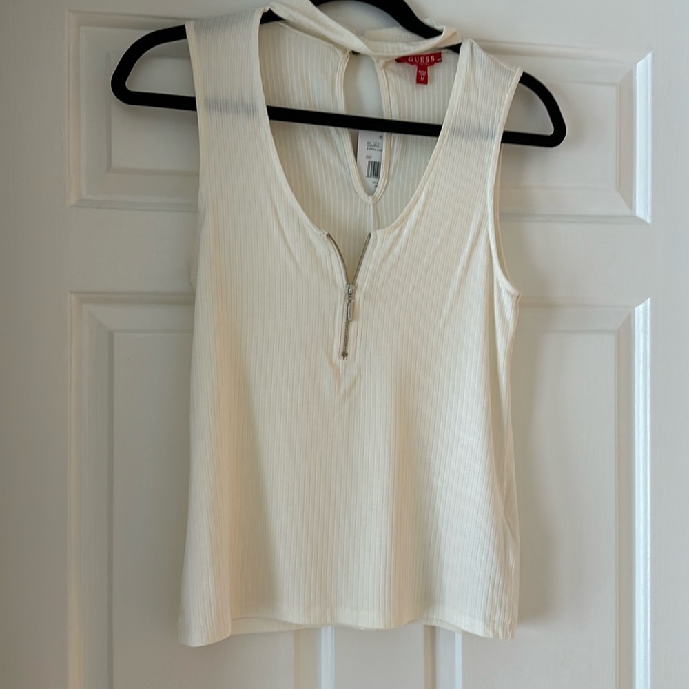Brand new Guess tank top with half front zipper with neck collar